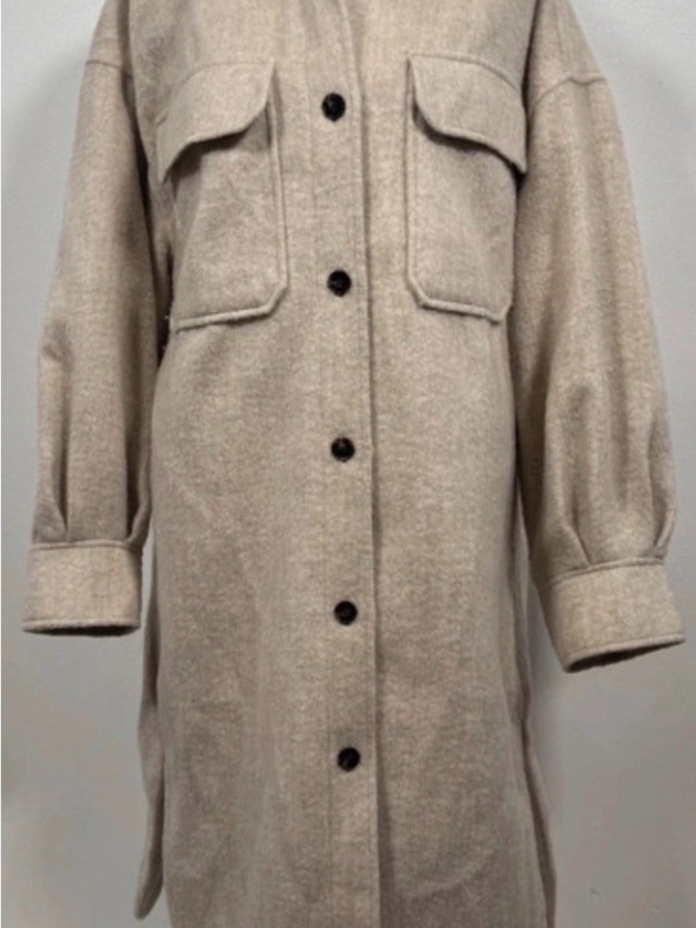 H&M Beige Long Button-Front Trench Coat